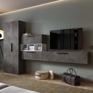 Living Pati 209- Mobila Sufragerie Gri Beton + Alb