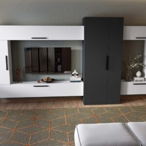 Living Pati 211 – Mobila Sufragerie Gri Antracit + Alb