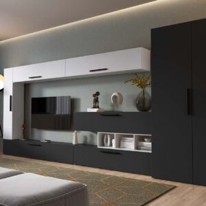 Living Pati 215 – Mobila Sufragerie Gri Antracit + Alb