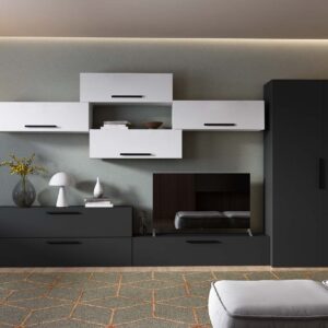 Living Pati 219 – Mobila Sufragerie Gri Antracit + Alb