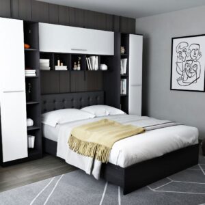 Set Mobila Dormitor Mario 2.87m pat incadrat tapitat wenge