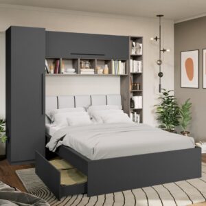 Set Mobila Dormitor Noce 2.33m cu pat tapitat Alb incadrat