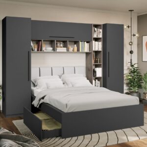 Set Mobila Dormitor Noce 2.84m cu pat tapitat Alb incadrat