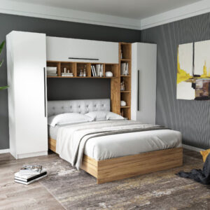 Set Dormitor Timea 2.84m cu pat tapitat Alb incadrat