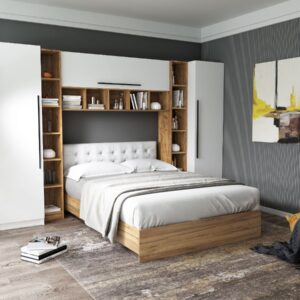 Set Dormitor Timea 3.12m cu pat tapitat Alb incadrat