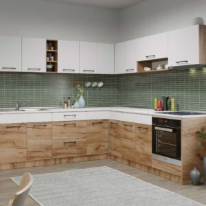 Set Mobila Bucatarie Colt Gastro 240*240 Alb/Stejar – C27