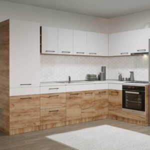 Set Mobila Bucatarie Colt Gastro 300*160 Alb/Stejar – C31