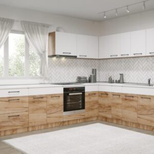 Set Mobila Bucatarie Colt Gastro 300*210 Alb/Stejar – C37