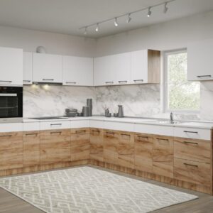 Set Mobila Bucatarie Colt Gastro 250*320 Alb/Stejar – C41