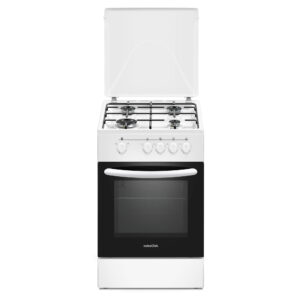 Aragaz Nobeltek NLT 5551A/G1, Gaz, 4 arzatoare, Siguranta plita si cuptor, Echipat cu diuze GPL, Capac tabla, alb