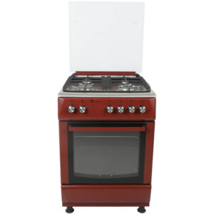 Aragaz Studio Casa Peony 4G 60/60 cm, Cuptor gaz, 3 arzatoare gaz +1 Wok, Grill electric, gratare email mat, Aprindere electrica, Valve de siguranta, Rosu Burgund/ Inox
