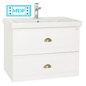 Set baza cu fronturi MDF si Lavoar seria 796, 60 cm, suspendat cu sertare, alb rustic