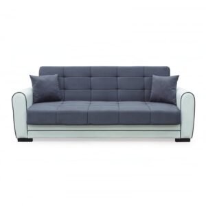 Canapea extensibila VIOLA, 3 locuri, cu arcuri si lada pentru depozitare, alb + gri, 228x85x85 cm