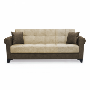 Canapea SALLY extensibila, 3 locuri, cu arcuri si lada depozitare, bej + maro, 215x80x83 cm