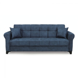 Canapea SALLY extensibila, 3 locuri, cu arcuri si lada depozitare, gri albastrui, 215x80x83 cm