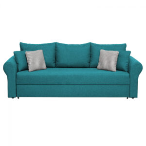 Canapea SARA II extensibila, 3 locuri, cu lada depozitare, turcoaz + print MZ mini bleu, 235x90x75 cm