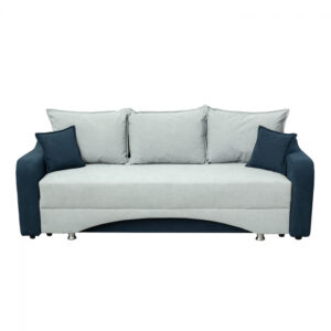 Canapea SUSIE extensibila, 3 locuri, cu arcuri si lada depozitare, albastru + gri albastrui, 222x105x80 cm