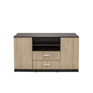 Comoda LUXOR, 2 usi, 2 sertare, corp sonoma inchis, fronturi sonoma deschis, 140x40x80 cm