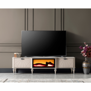 Comoda TV MONACO, cu semineu, crem, 180x40x48 cm