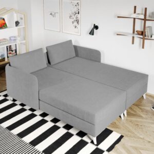 Divan dublu / Pat matrimonial tapitat Gri Deschis Soft Fix