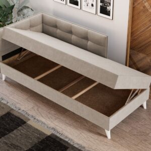 Divan / Pat o persoana tapitat Crem Story Rabatabil