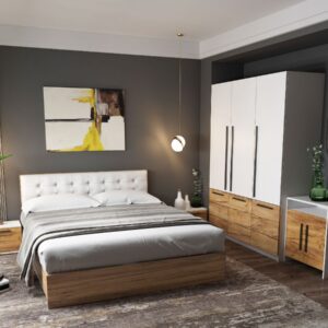 Set Mobila Dormitor Timea 5 piese Tapitat Alb