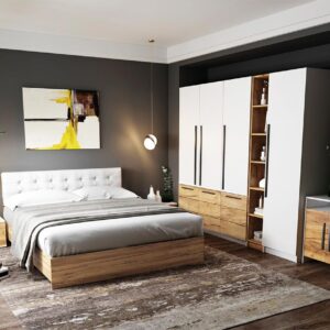 Set Mobila Dormitor Timea 7 piese Tapitat Alb