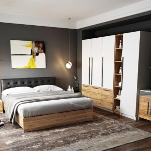 Set Mobila Dormitor Timea 7 piese Tapitat Wenge