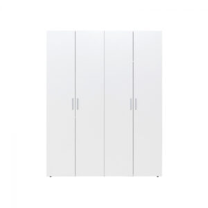 Dulap ALMA L, 4 usi, 6 rafturi, bara de haine, alb, 160x52x203 cm