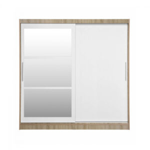 Dulap CORFU 02, cu usi glisante si oglinda, corp sonoma + usi alb, 200x60x200 cm