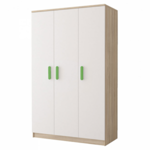 Dulap SMYK III – 19, 3 usi, corp sonoma, front alb, verde, 120x50x193 cm