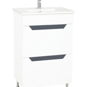 Set Baza cu front MDF si Lavoar, seria 056, 50cm, sertare, alb, antracit
