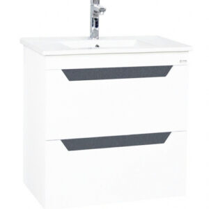 Set Baza front MDF si Lavoar, seria 056, 50 cm, suspendata cu sertare, alb antracit