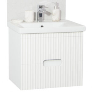 Set Baza front MDF si Lavoar, seria 709, 60 cm, suspendata cu sertare, alb