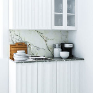 Set bucatarie SPACE 140 cm, 4 corpuri, blat termorezistent, fronturi MDF, alb rustic