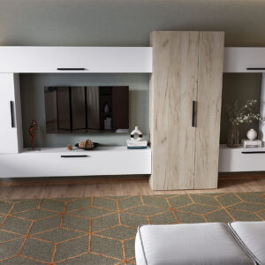 Living Pati 008 – Mobila Sufragerie Alb + Stejar