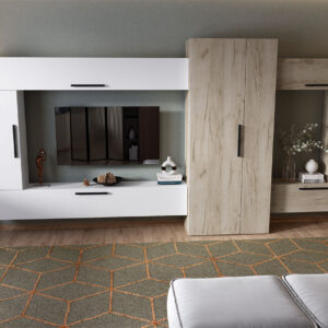 Living Pati 009 – Mobila Sufragerie Alb + Stejar