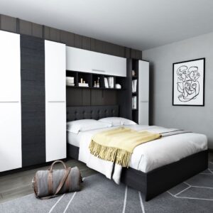 Set Mobila Dormitor Mario 3.44m pat incadrat tapitat wenge