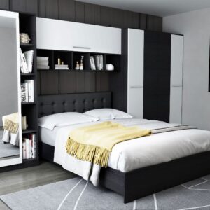 Set Mobila Dormitor Mario 3.85m pat incadrat tapitat wenge