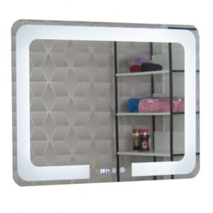 Oglinda cu iluminare LED, functie dezaburire, ceas si termometru, MD1, 80×60 cm