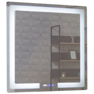 Oglinda cu iluminare LED, functie dezaburire, ceas si termometru, MD1, 80×80 cm