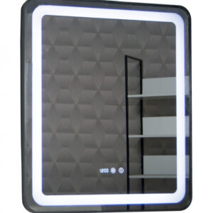 Oglinda cu iluminare LED, functie dezaburire, ceas si termometru, MD3, rama negru, 70×80 cm