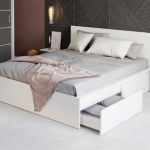 Pat Alb optional lada de depozitare 140×200 2 sertare