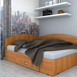 Pat de colt, 120×200 cm, sertar lateral pe role, cires