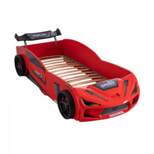 Pat pentru copii masina MVN2 ECO, cu faruri, rosu, 90×200 cm