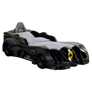 Pat pentru copii masina BATMAN, cu leduri, sunet, telecomanda, negru, 90×190 cm