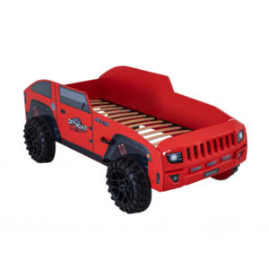 Pat pentru copii masina ECO JEEP, cu leduri, sunet, telecomanda, rosu, 90×190 cm