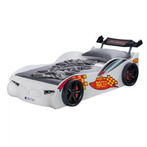 Pat pentru copii masina ECO RACE, alb, 90×190 cm