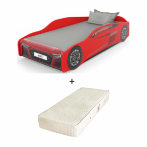 Pat pentru copii masina ULTRA ECO, rosu + Saltea Superortopedica cu arcuri, 90×190 cm