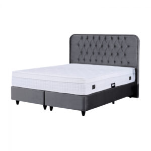 Pat tapitat CROWN, 160×200 cm, lada depozitare, gri deschis